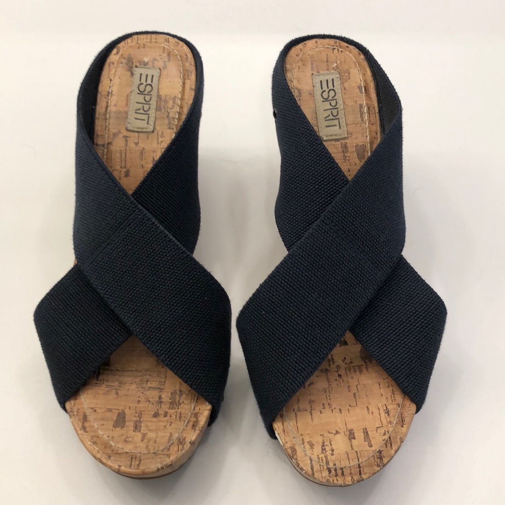 Navy Blue Espirit Wedge Flip Flops Size 9.5